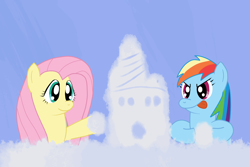 Size: 1500x1000 | Tagged: safe, artist:hip-indeed, fluttershy, rainbow dash, pegasus, g4, cloud, female, tongue out