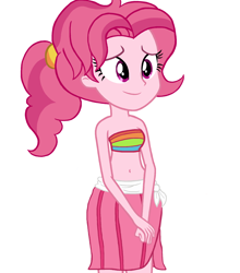 Size: 1860x2110 | Tagged: safe, artist:ocean lover, bifröst, human, equestria girls, g4, bare midriff, bare shoulders, beautiful, belly, belly button, bikini, clothes, cute, equestria girls-ified, friendship student, humanized, magenta eyes, midriff, ms paint, ponytail, pretty, purple eyes, rainbow bikini, sarong, simple background, smiling, swimsuit, teenager, transparent background, two toned hair, white background