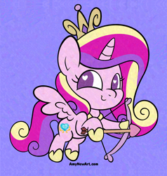 Size: 2466x2590 | Tagged: safe, artist:amynewblue, princess cadance, alicorn, g4, arrow, bow (weapon), bow and arrow, cupid, heart, holiday, love, simple background, solo, valentine's day, weapon