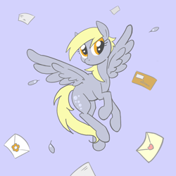 Size: 2048x2048 | Tagged: safe, artist:pfeffaroo, derpy hooves, pegasus, pony, g4, cute, derpabetes, envelope, female, flying, high res, mare, solo, spread wings, wings