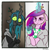 Size: 2048x2048 | Tagged: safe, artist:pfeffaroo, princess cadance, queen chrysalis, alicorn, changeling, changeling queen, pony, g4, clothes, crown, eyelashes, female, glowing, glowing horn, high res, hoodie, horn, jewelry, levitation, magic, magic aura, mare, microphone, regalia, telekinesis