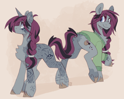 Size: 2500x2000 | Tagged: safe, artist:lionbun, oc, oc:raspberry rasa, earth pony, unicorn, character design, clothes, commission, earth pony oc, female, horn, mare, sketch, sweater, tattoo, unicorn oc