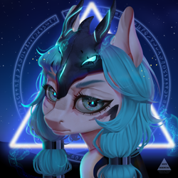 Size: 4000x4000 | Tagged: safe, artist:alex_bermuda, oc, oc only, pony, bust, face paint, high res, looking at you, portrait, side ponytail, skull, solo