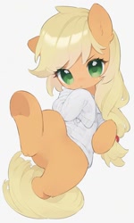 Size: 768x1280 | Tagged: safe, artist:sanatopikachu, applejack, earth pony, pony, g4, clothes, cute, featureless crotch, female, jackabetes, mare, simple background, solo, sweater, white background