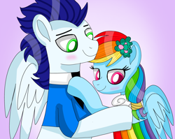 Size: 3290x2617 | Tagged: safe, artist:mrsdashskies, rainbow dash, soarin', pegasus, pony, a canterlot wedding, g4, my little pony: friendship is magic, bridesmaid, bridesmaid dash, bridesmaid dress, clothes, dress, female, male, mare, ship:soarindash, shipping, stallion, straight