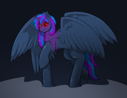 Size: 900x695 | Tagged: safe, artist:defilerzero, oc, oc only, alicorn, pony, alicorn oc, dark, horn, multiple wings, raised hoof, solo, wings