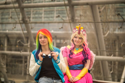 Size: 1920x1281 | Tagged: safe, princess cadance, rainbow dash, human, g4, 2016, brony fair, clothes, cosplay, costume, duo, irl, irl human, photo