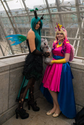 Size: 1281x1920 | Tagged: safe, princess cadance, queen chrysalis, human, g4, 2016, brony fair, clothes, cosplay, costume, duo, irl, irl human, photo, plushie