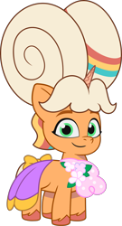 Size: 1838x3414 | Tagged: safe, peach fizz, pony, unicorn, g5, my little pony: tell your tale, official, pipp-sync battle, spoiler:g5, spoiler:my little pony: tell your tale, spoiler:tyts02e34, .ai available, .svg available, alternate hairstyle, female, filly, foal, horn, looking at you, pippsqueaks, simple background, smiling, smiling at you, solo, svg, transparent background, unshorn fetlocks, vector