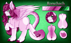 Size: 5000x3000 | Tagged: safe, sphinx, dewdropinn (artist), female, paw pads, paws, reference sheet, rorschach (oc)