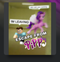 Size: 584x599 | Tagged: safe, pipp petals, pegasus, pony, g5, better source needed, caption, crying, dialogue, duo, female, lowres, mare, meme, roblox, text, the backrooms