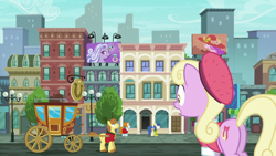 Size: 1280x720 | Tagged: safe, screencap, blueberry curls, joan pommelway, luckette, strawberry ice, pony, g4, my little pony: friendship is magic, the saddle row review, manehattan, unnamed character, unnamed pony