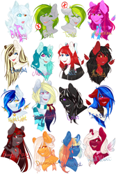 Size: 3000x4500 | Tagged: safe, artist:dewdropinn, oc, oc only, oc:bloody mary, oc:brandy, oc:cain, oc:cobalt mist, oc:dreamsicle, oc:gin, oc:holley, oc:ink blot, oc:martini, oc:miss moonshine, oc:moonshine, oc:night light, oc:red velvet, oc:silent night, oc:tonic, oc:vanilla breeze, bust, simple background, white background