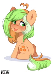 Size: 904x1280 | Tagged: safe, artist:cottonaime, oc, oc only, oc:pumpkin twist, earth pony, chibi, female, mare, sitting, tongue out