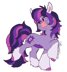 Size: 1040x1116 | Tagged: safe, artist:caffeinatedcarny, twilight sparkle, earth pony, pony, g4, 80s, alternate cutie mark, belly fluff, cheek fluff, coat markings, colored hooves, facial markings, freckles, hooves, redesign, simple background, socks (coat markings), solo, species swap, star (coat marking), transparent background, unshorn fetlocks, vintage