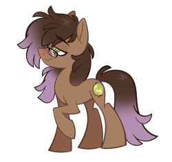 Size: 1701x1603 | Tagged: safe, artist:crimmharmony, oc, oc only, oc:be sharp, earth pony, brown coat, brown mane, ears up, earth pony oc, glasses, gradient mane, lidded eyes, looking away, male, raised hoof, simple background, solo, solo male, stallion, standing, transparent background