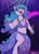 Size: 1500x2100 | Tagged: safe, artist:passionpanther, izzy moonbow, unicorn, anthro, unguligrade anthro, g5, belly, belly button, bracelet, breasts, clothes, ear fluff, female, glowstick, hair over one eye, happy, horn, jewelry, midriff, necklace, neon, one eye closed, open mouth, rave, smiling, solo