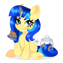 Size: 3000x3000 | Tagged: safe, artist:kabuvee, oc, pony, unicorn, cookie, cookie jar, female, food, horn, magic, mare, simple background, solo, transparent background