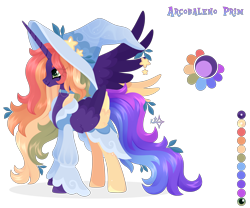 Size: 3600x3000 | Tagged: safe, artist:kabuvee, oc, oc:arcobaleno prom, alicorn, pony, clothes, female, hat, mare, reference sheet, simple background, solo, transparent background, witch hat