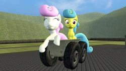 Size: 1920x1080 | Tagged: safe, artist:blitzythepony, lemon hearts, twinkleshine, pony, unicorn, g4, 3d, bathtub, gmod, horn, vehicle, wheel