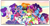 Size: 5575x2847 | Tagged: safe, artist:interstellar-quartz, izzy moonbow, misty brightdawn, pipp petals, sunny starscout, zipp storm, oc, oc:lola, pony, unicorn, g5, female, group hug, horn, hug, mare, sunglasses