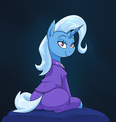 Size: 1797x1887 | Tagged: safe, alternate version, artist:moonatik, trixie, unicorn, g4, alternate clothes, business suit, butt, clothes, female, horn, looking at you, mare, plot, solo, suit