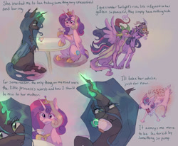 Size: 1700x1400 | Tagged: safe, artist:abbytabbys, discord, princess cadance, princess flurry heart, queen chrysalis, spike, alicorn, changeling, draconequus, dragon, pony, g4