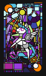 Size: 1680x2800 | Tagged: safe, artist:boxwari, princess celestia, alicorn, pony, g4, digital art, pixel art, solo, stained glass