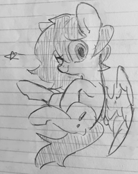 Size: 2160x2720 | Tagged: safe, artist:metaruscarlet, oc, oc only, oc:metaru scarlet, pegasus, pony, looking at you, one eye closed, pegasus oc, solo, traditional art, wings, wink, winking at you