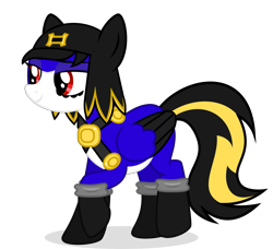 Size: 3000x2740 | Tagged: safe, artist:keronianniroro, oc, oc only, oc:zarara, pegasus, pony, belt, boots, female, hat, mare, shoes, simple background, solo