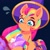 Size: 1000x1000 | Tagged: safe, artist:mirkywave, sunny starscout, earth pony, pony, g5, blushing, candy, clothes, costume, emanata, female, food, halloween, halloween costume, hat, mane stripe sunny, mare, plewds, simple background, solo, sweat, sweatdrops, tail, unshorn fetlocks, witch hat