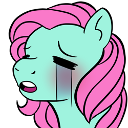 Size: 2048x2048 | Tagged: safe, artist:eatingsomegreeneggos, minty, earth pony, pony, g3, blushing, bust, crying, eyes closed, female, mare, open mouth, portrait, simple background, solo, transparent background