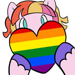 Size: 2048x2048 | Tagged: safe, artist:eatingsomegreeneggos, toola roola, earth pony, pony, g4, female, filly, foal, heart, looking at you, pride, pride flag, simple background, solo, transparent background, unshorn fetlocks