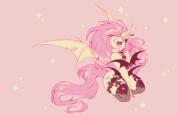 Size: 5100x3300 | Tagged: safe, artist:spookieghoulie, part of a set, fluttershy, bat pony, anthro, g4, absurd resolution, bat ponified, blood, breasts, cleavage, clothes, eyeshadow, female, flutterbat, kneeling, lingerie, makeup, race swap, simple background, smiling, solo, spread wings, stockings, thigh highs, wings