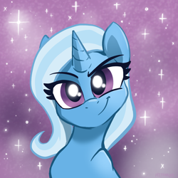 Size: 2048x2048 | Tagged: safe, artist:pfeffaroo, trixie, pony, unicorn, g4, bust, female, high res, horn, looking at you, mare, portrait, smiling, smiling at you, smirk, solo, sparkles