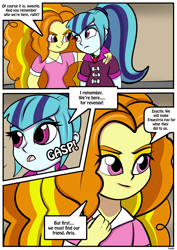 Size: 2480x3507 | Tagged: safe, artist:rex-equinox, adagio dazzle, sonata dusk, human, comic:sonata in blue, equestria girls, g4, comic, dialogue, female, high res, mental shift, post-transformation, speech bubble, transformation, waitress