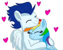 Size: 1280x1019 | Tagged: safe, artist:mrsdashskies, rainbow dash, soarin', pegasus, pony, g4, female, hug, male, mare, ship:soarindash, shipping, stallion, straight