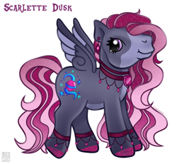 Size: 1624x1501 | Tagged: safe, artist:lominator, oc, oc only, pegasus, pony, g3, bijouterie, decoration, glitter, oc scarlette dusk, pegasus oc, precious stones, purple hair, scarlette dusk, solo, tail