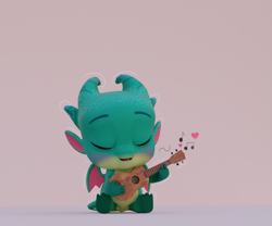 Size: 3107x2584 | Tagged: safe, artist:sunsetshimmersus, sparky sparkeroni, dragon, g5, 3d, baby, baby dragon, blender, blushing, cute, eyes closed, male, music notes, musical instrument, playing instrument, solo, sparkybetes, ukulele