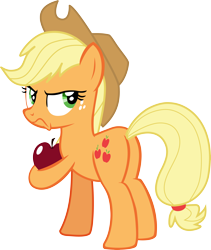 Size: 5000x5922 | Tagged: safe, artist:dashiesparkle, artist:gwennie-chan, artist:jonesdylan874, applejack, earth pony, pony, g4, going to seed, my little pony: friendship is magic, angry, apple, butt, flank, food, frown, holding, inkscape, my little pony, simple background, solo, transparent background, vector