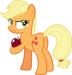 Size: 5000x5191 | Tagged: safe, artist:dashiesparkle, artist:gwennie-chan, artist:jonesdylan874, applejack, earth pony, pony, g4, going to seed, my little pony: friendship is magic, angry, apple, butt, flank, food, frown, hatless, holding, inkscape, missing accessory, my little pony, simple background, solo, transparent background, vector