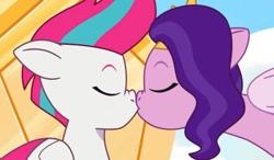 Size: 720x421 | Tagged: source needed, safe, edit, edited screencap, screencap, pipp petals, zipp storm, pegasus, g5, my little pony: tell your tale, sisters take flight, eyes closed, fake screencap, female, i can't believe it's not hasbro studios, incest, kiss on the lips, kissing, lesbian, mare, mare on mare, royal sisters (g5), ship:petalstorm, shipping, siblings, sisters