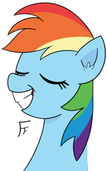 Size: 1933x3084 | Tagged: safe, artist:frownfactory, rainbow dash, pony, g4, bust, eyes closed, grin, simple background, smiling, solo, transparent background