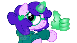 Size: 3840x2160 | Tagged: safe, artist:endercatcore, oc, oc only, oc:artshine aura, original species, plush pony, pony, unicorn, glasses, horn, magic, plushie, show accurate, simple background, solo, thumbs up, transparent background, unicorn oc, watermark