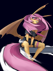 Size: 2216x2977 | Tagged: safe, artist:i love hurt, fluttershy, bat pony, anthro, g4, bat ponified, flutterbat, pink hair, race swap, red eyes, simple background, solo