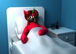 Size: 1000x720 | Tagged: safe, artist:argos90, 3d, bed, blender, hospital bed, sick