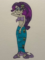 Size: 3024x4032 | Tagged: safe, artist:dylanwayneburk, rarity, human, mermaid, equestria girls, g4, my little pony: friendship is magic, scare master, season 5, bra, costume, dress, female, fish tail, halloween, halloween costume, holiday, mermaid costume, mermaid tail, mermarity, nightmare night costume, rarity's mermaid dress, seashell, seashell bra, simple background, solo, tail, traditional art