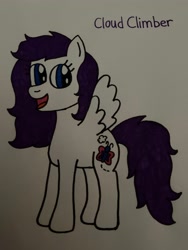 Size: 3024x4032 | Tagged: safe, artist:janeanderson26, cloud climber, pegasus, pony, g3, g4, climberbetes, cute, female, g3 to g4, generation leap, mare, open mouth, open smile, simple background, smiling, traditional art, white background, wings