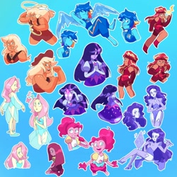 Size: 1080x1080 | Tagged: safe, artist:kazin_cartoon, applejack, fluttershy, pinkie pie, rainbow dash, rarity, sunset shimmer, twilight sparkle, gem (race), human, humanoid, g4, female, gradient background, human female, mane six, steven universe