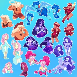 Size: 1280x1280 | Tagged: safe, artist:kazin_cartoon, applejack, fluttershy, pinkie pie, rainbow dash, rarity, sunset shimmer, twilight sparkle, human, g4, humanized, mane six, steven universe